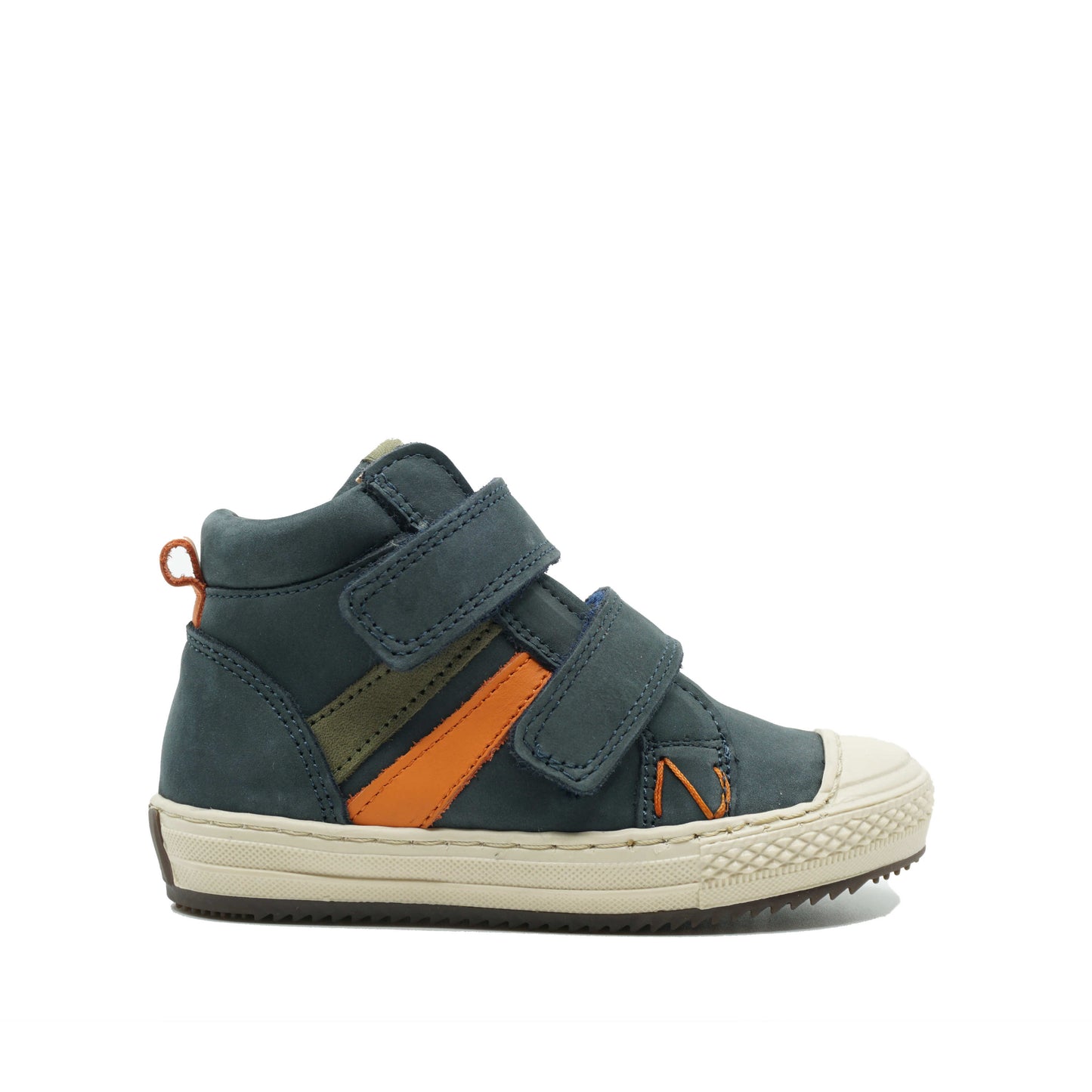 donkerblauwe kinderschoenen met velcro, geschikt voor steunzolen.