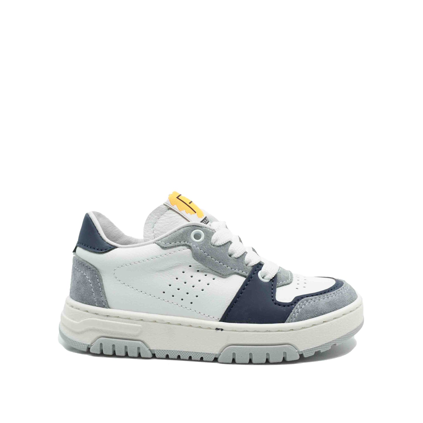 witte leren baskets met blauw grijs accenten Poldino