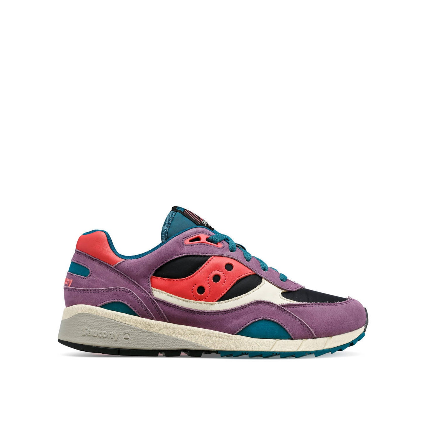 Prachtige multicolor sneaker van Saucony met hoofdkleuren paars en zwart.