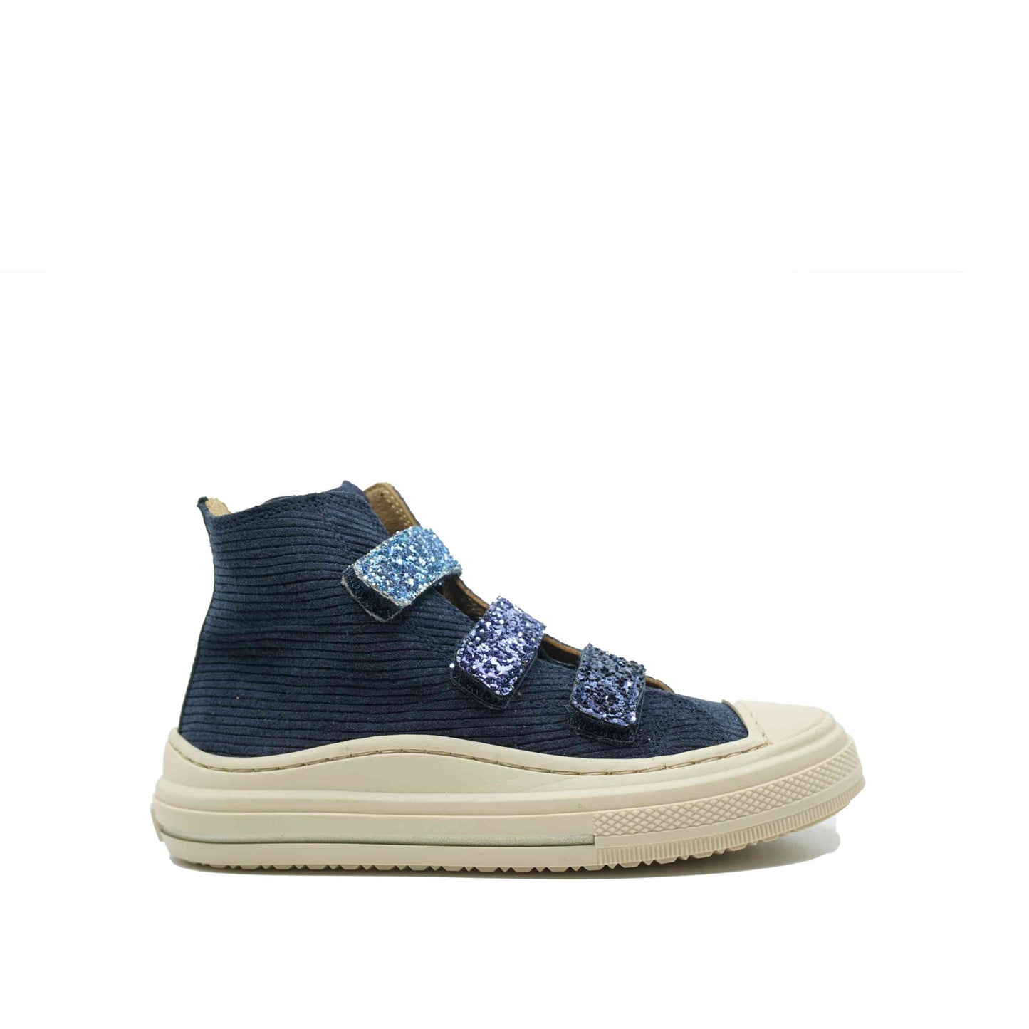 Zecchino d'Oro donkerblauwe hoge baskets met velcro in glitter
