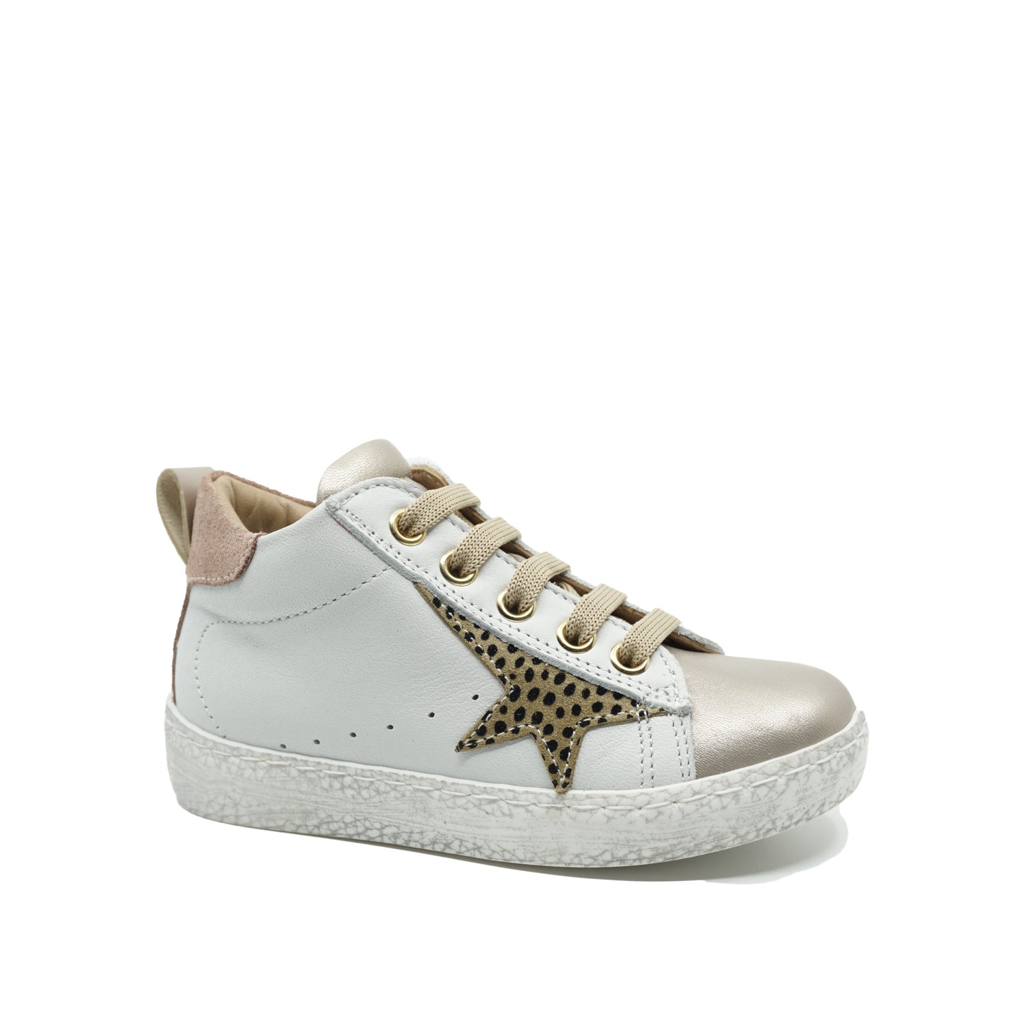 witte lederen sneakers met ster in leopard en rits aan de zijkant van het Italiaanse merk Brilla