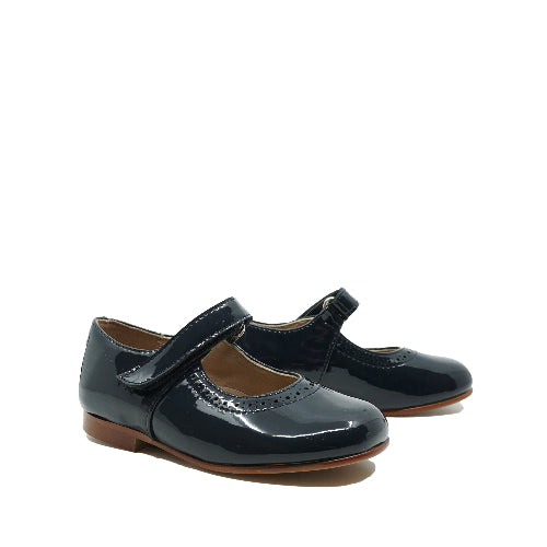 blauwe ballerina's in lakleder