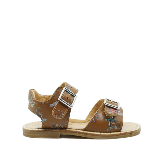 Bruine lederen sandalen in wielrennersprint met 2 gespen van het Italiaanse merk Zecchino d'Oro.