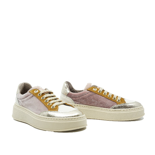 jarrett sneakers in leder met fluweel oze beige