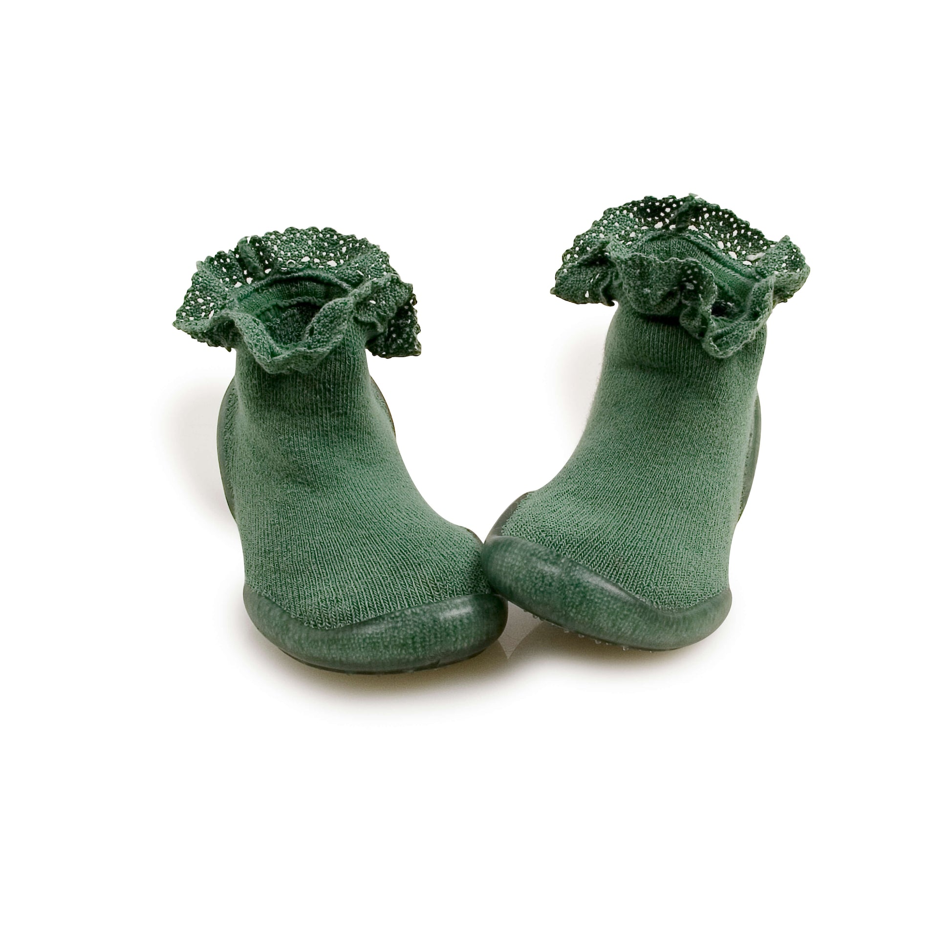 Collégien Chaussons Mademoiselle 748 - groene sokpantoffels met kant