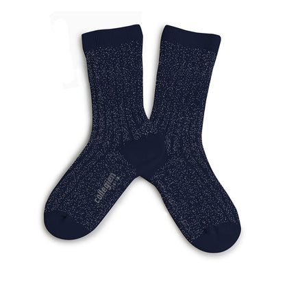 Collégien chaussette Victoire donkerblauwe glitterkousen
