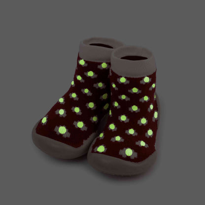 Collégien Pantoffels 'Coeurs ou Pois Phospho' Bordeauxrood