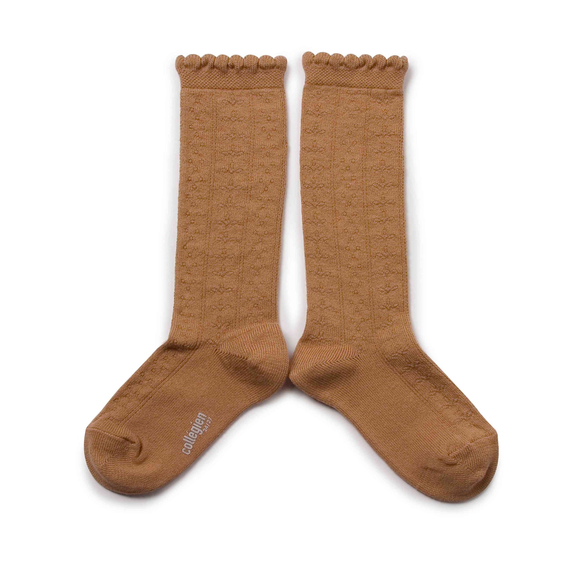 Collegien camel kniekousen Juliette in broderie angalise