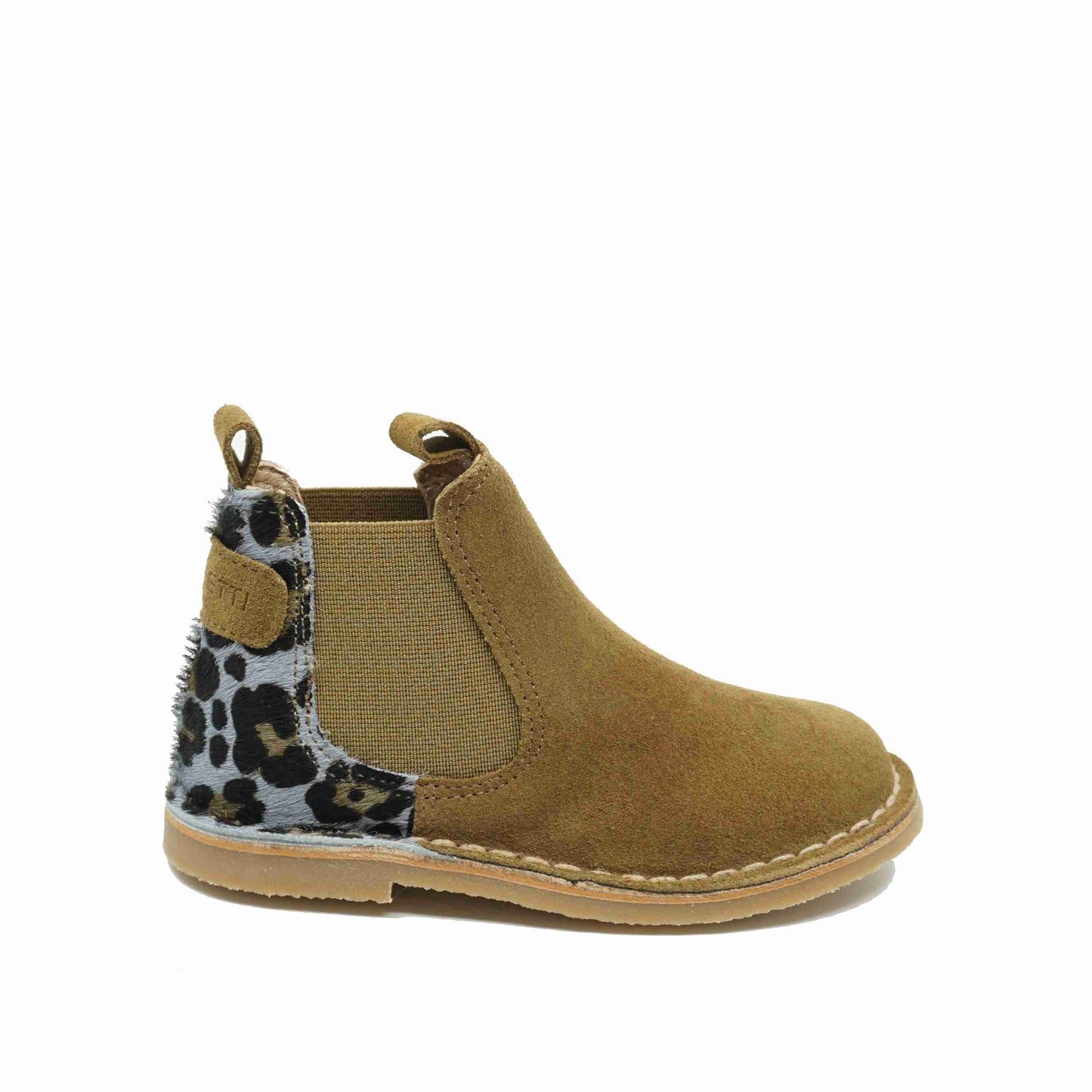 Camel chelsea boots met leopard achteraan