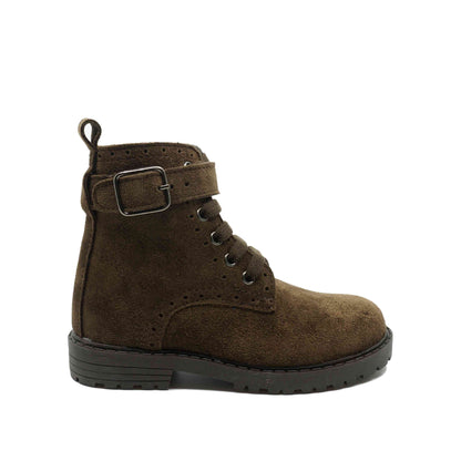 Donkerbruine veterbottines voor kinderen in waterproof suède van het Spaanse merk Eli
