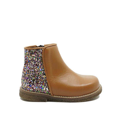 Enkellaarsjes voor meisjes in bruin leder met glitter