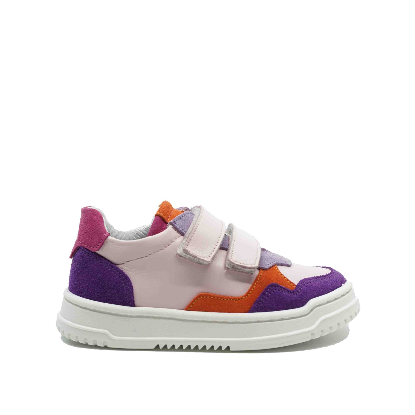 Multicolor leren sneakers klittenband lila paar roze