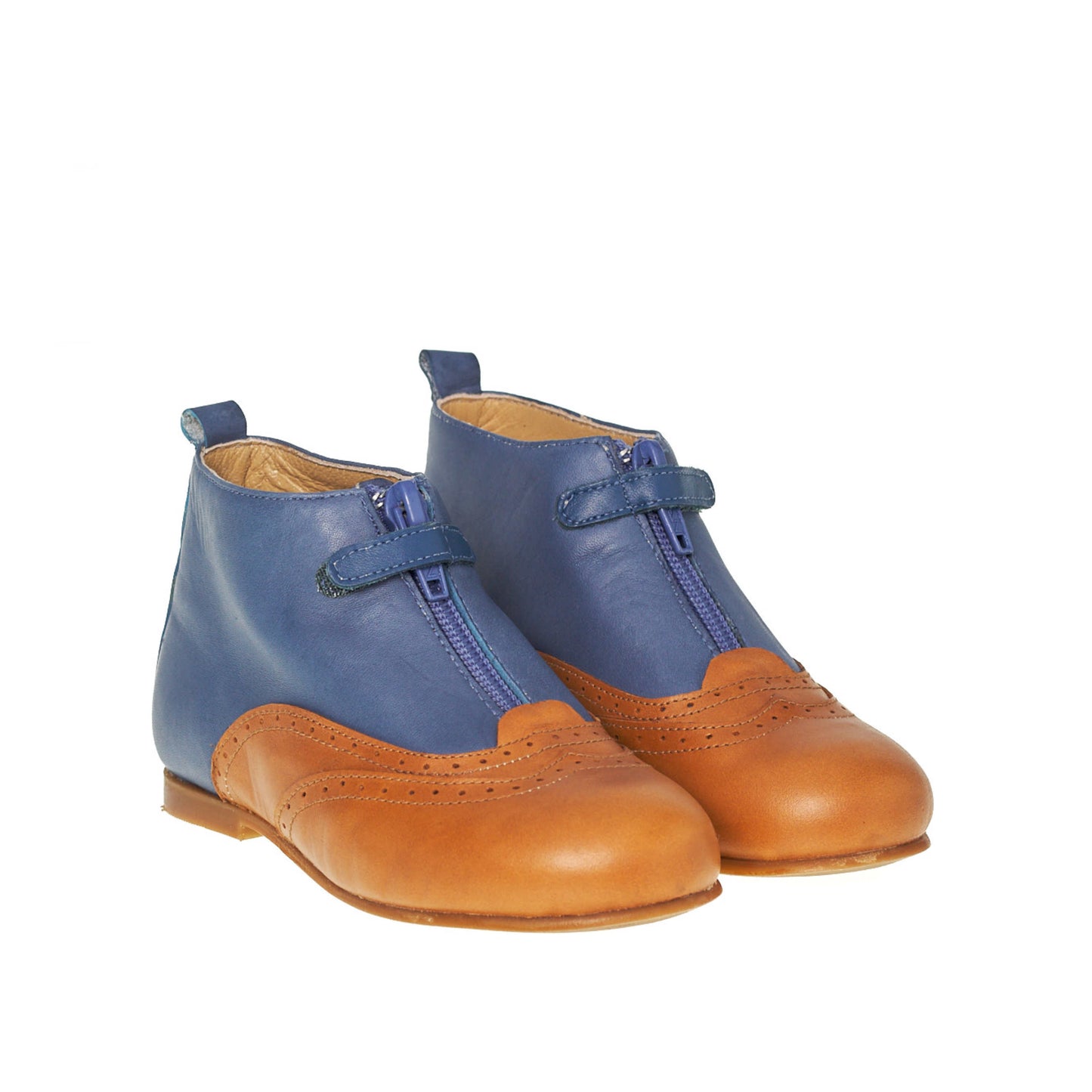 LMDI Collection Moda Boot Blue Leather - enkellaarsjes in een combinatie van blauw en cognac leder