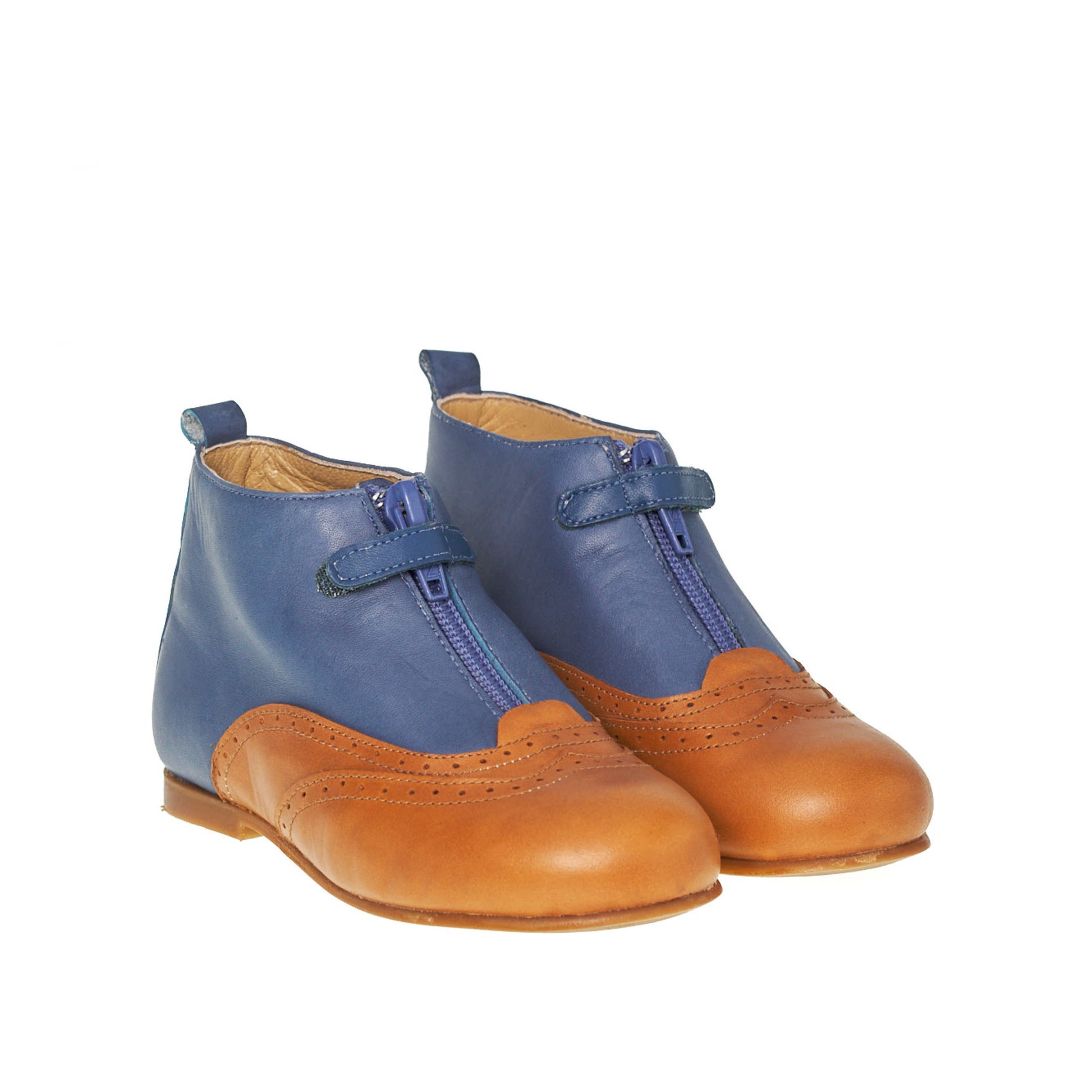 LMDI Collection Moda Boot Blue Leather - enkellaarsjes in een combinatie van blauw en cognac leder