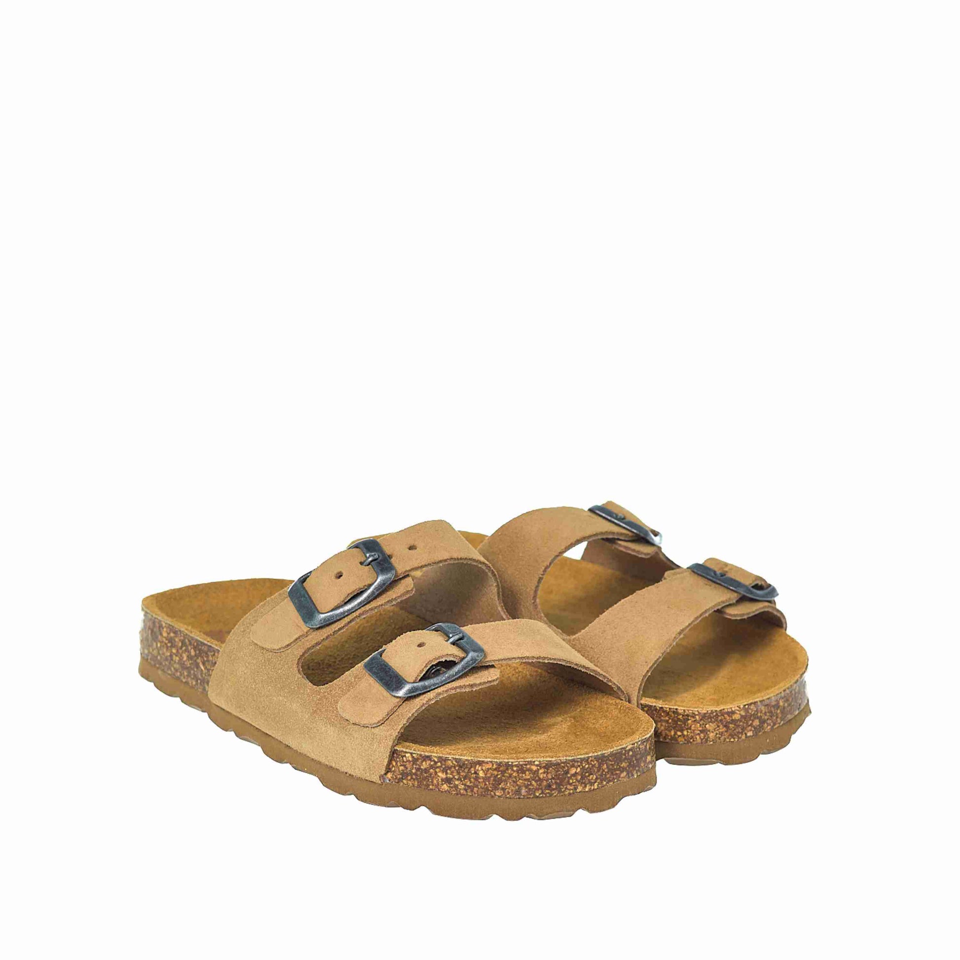 Beige suède instappers met 2 banden - Birkenstock geïnspireerd