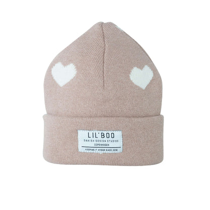 lilboo roze kindermuts met witte hartjes