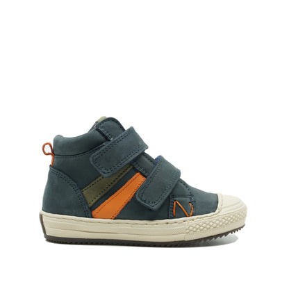 donkerblauwe kinderschoenen met velcro, geschikt voor steunzolen. 