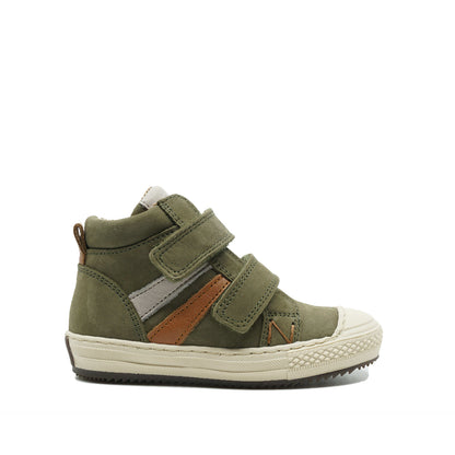 Kakigroene kinderschoenen met velcro in leer