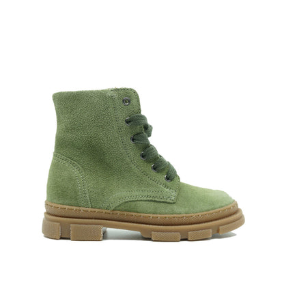 Groene suède veterlaarsjses voor kinderen. Rits aan de zijkant. 