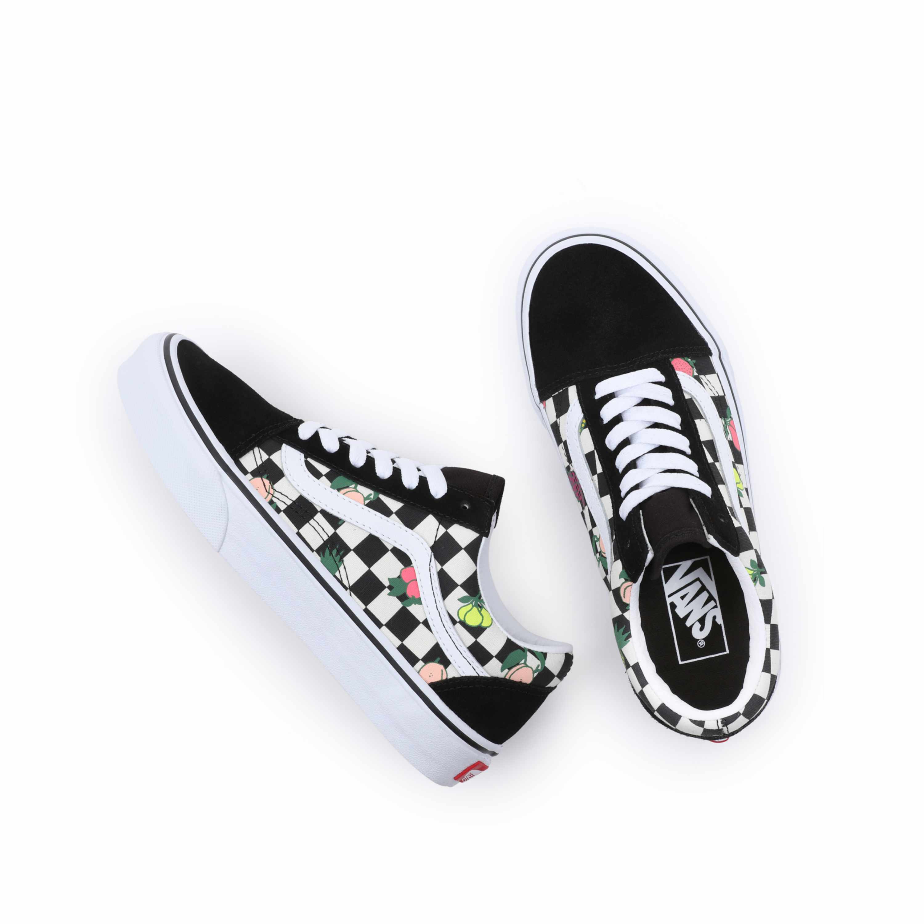 Baskets Basses Vans UY Old Skool Fruit Checkerboard Noir Blanc Taille 35 41