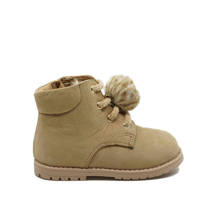 Zecchino d'Oro Beige Veterlaarsjes met pompom