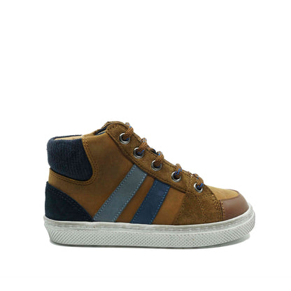 Zecchino d'Oro kinderschoenen voor jongens in bruin leder met blauwe accenten