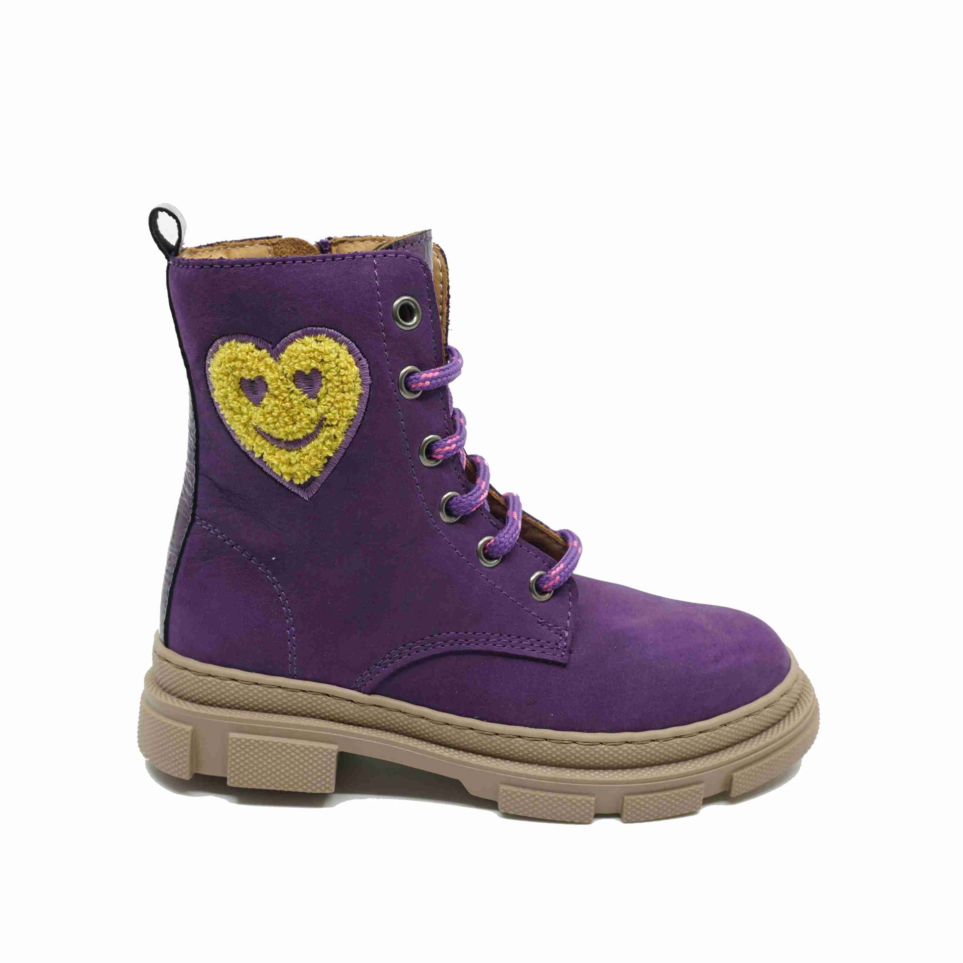 Paarse veterboots met smiley in hartjesvorm - Zecchino d'Oro