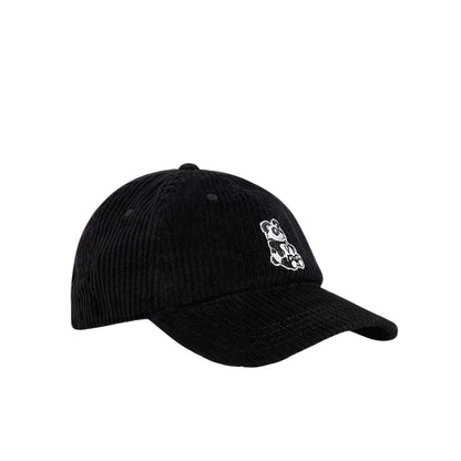 zwart vans pet in ribfluweel met panda patch