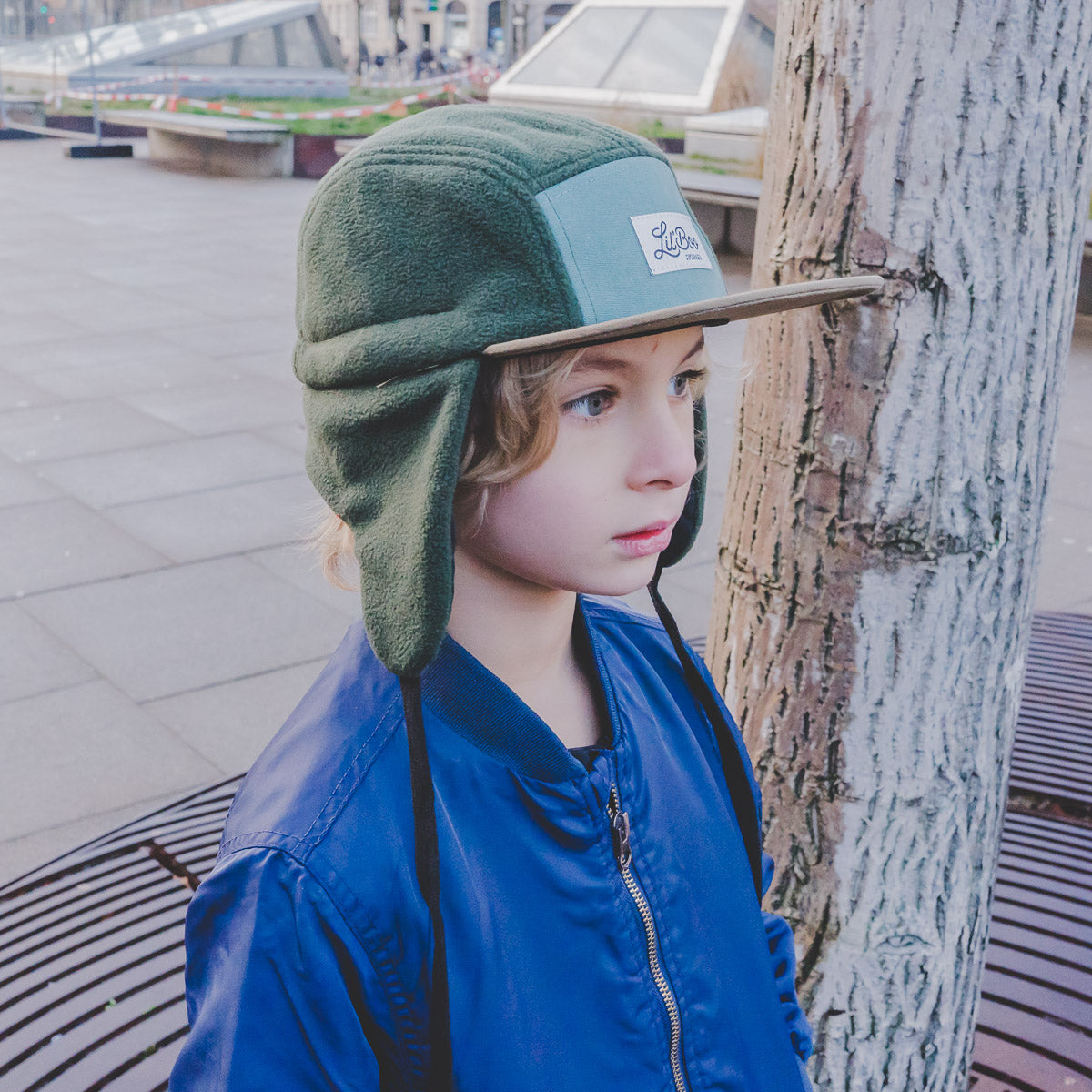 Lil'Boo Block Fleece 5 Panel with Ears - Forest Green