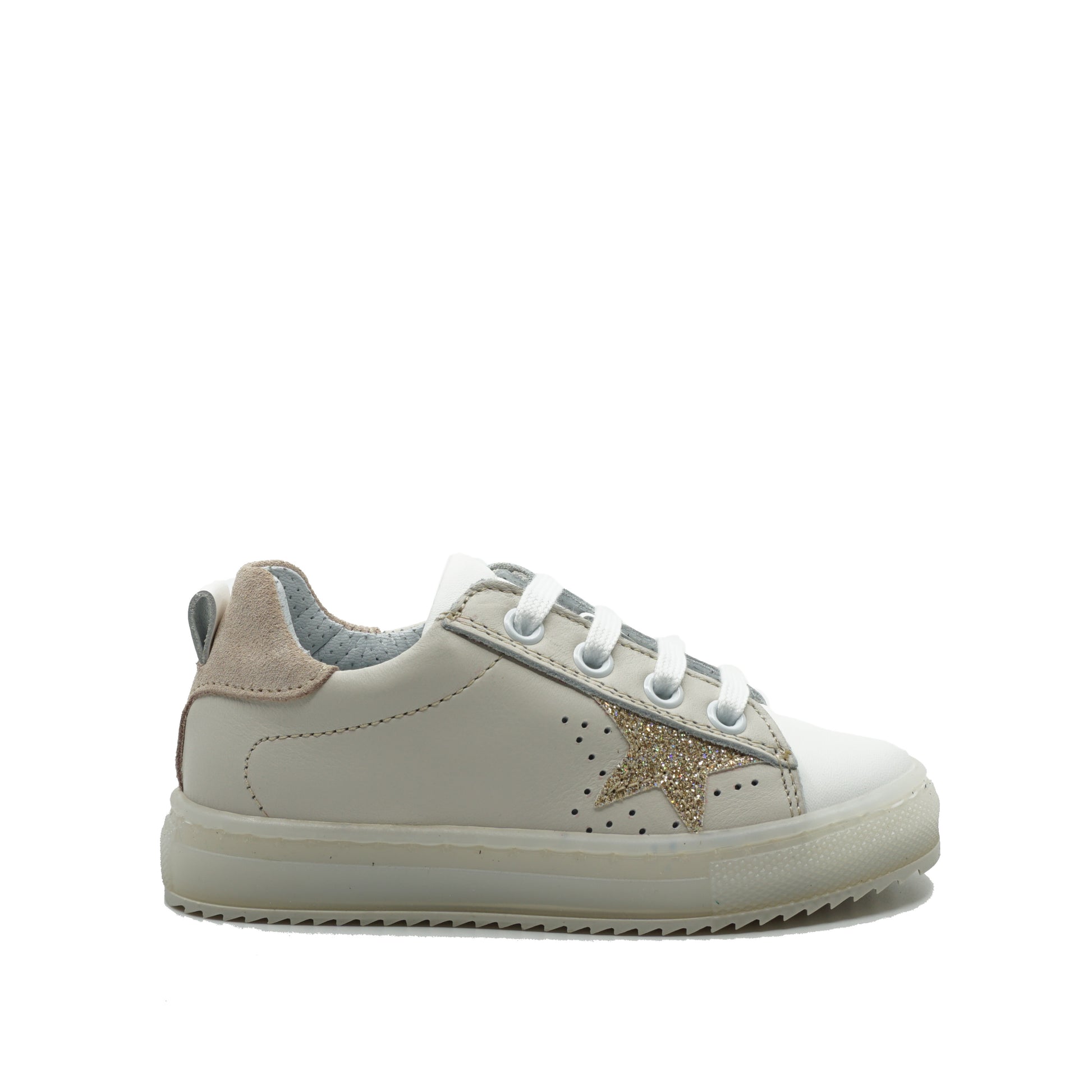 Witte lederen sneakers met ster in glitter van het Italiaanse merk Brilla