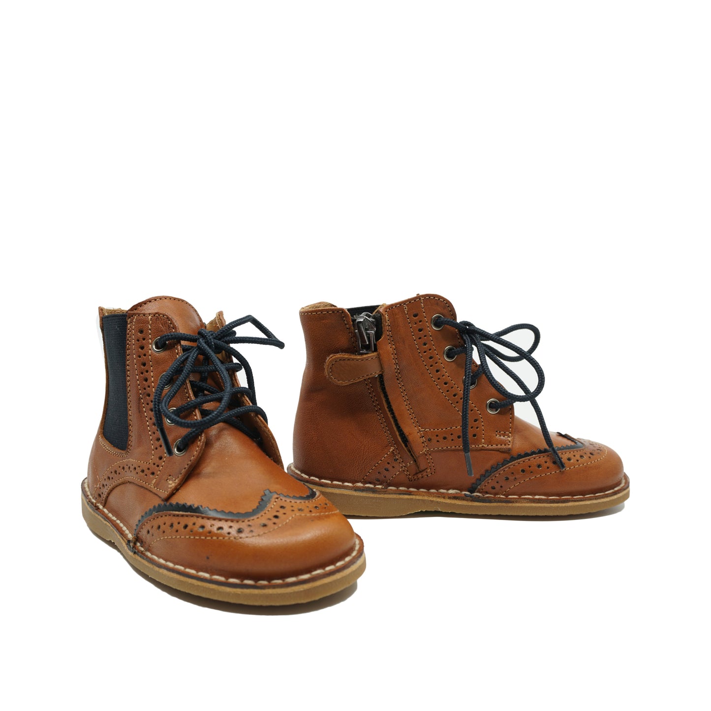 Eli Bottines Cognac met donkerblauwe elastiek en rits