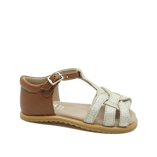 Eli Lederen Sandalen Cognac/goud met gesp bij September Stories Kinderschoenen in Antwerpen