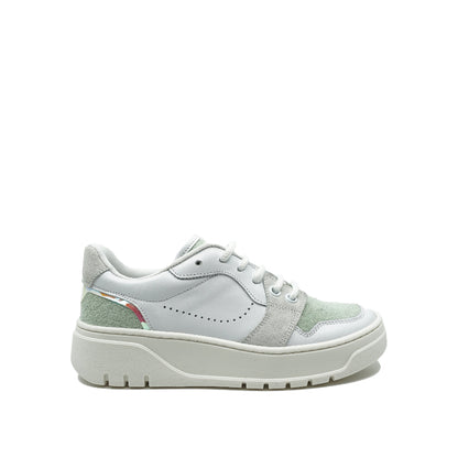 witte leren sneakers met muntgroene badstof