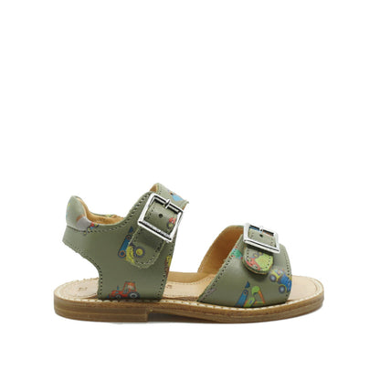 Zecchino d'Oro A31-3100 kakigroen sandalen met print van bulldozers en betonmixers